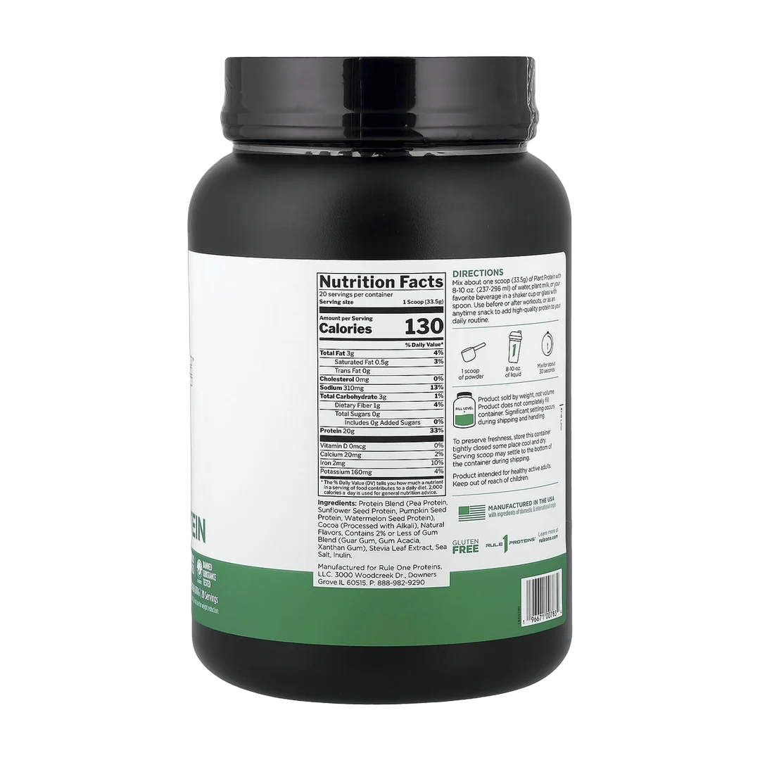 Rule One Proteins, Plant Protein, Dark Chocolate, 1.48 lb (670 g)