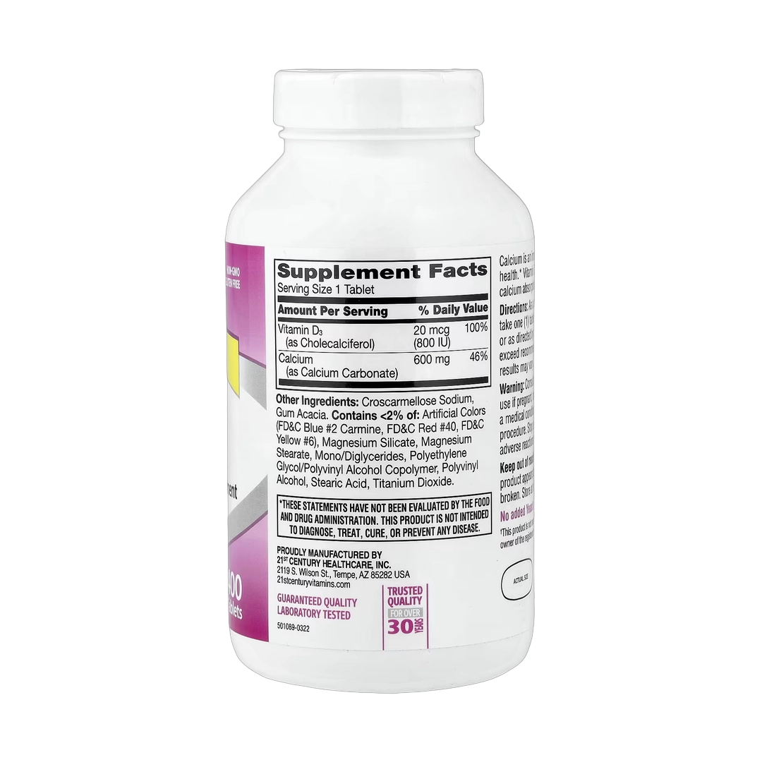 21st Century, 600+D3, Calcium & Vitamin D3 Supplement, 400 Tablets