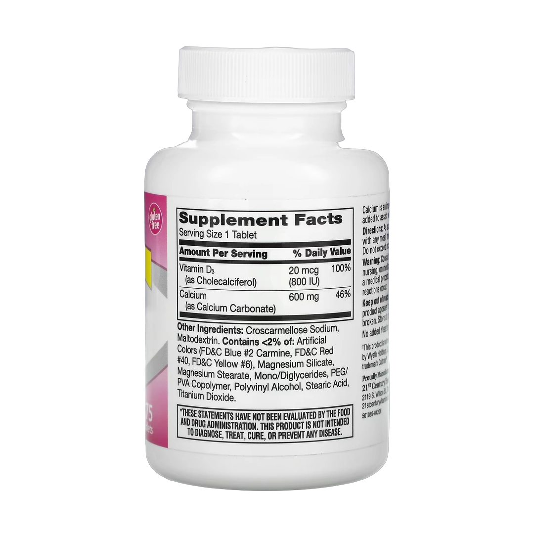 21st Century, 600+D3, Calcium & Vitamin D3 Supplement, 75 Tablets