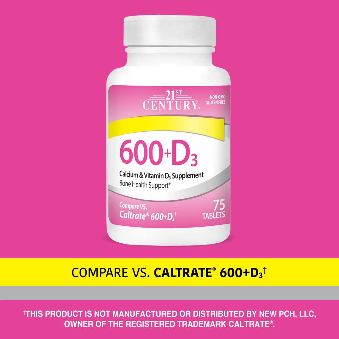 21st Century, 600+D3, Calcium & Vitamin D3 Supplement, 75 Tablets