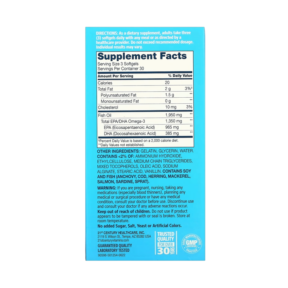 21st Century, Alaska Wild Fish Oil, Mega Omega 3, 90 Enteric Coated Softgels