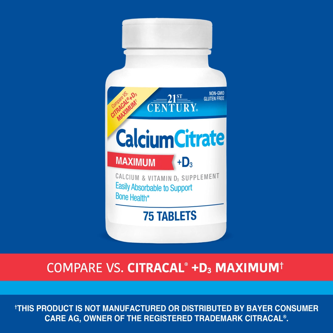 21st Century, Calcium Citrate + D3 Maximum, 75 Tablets