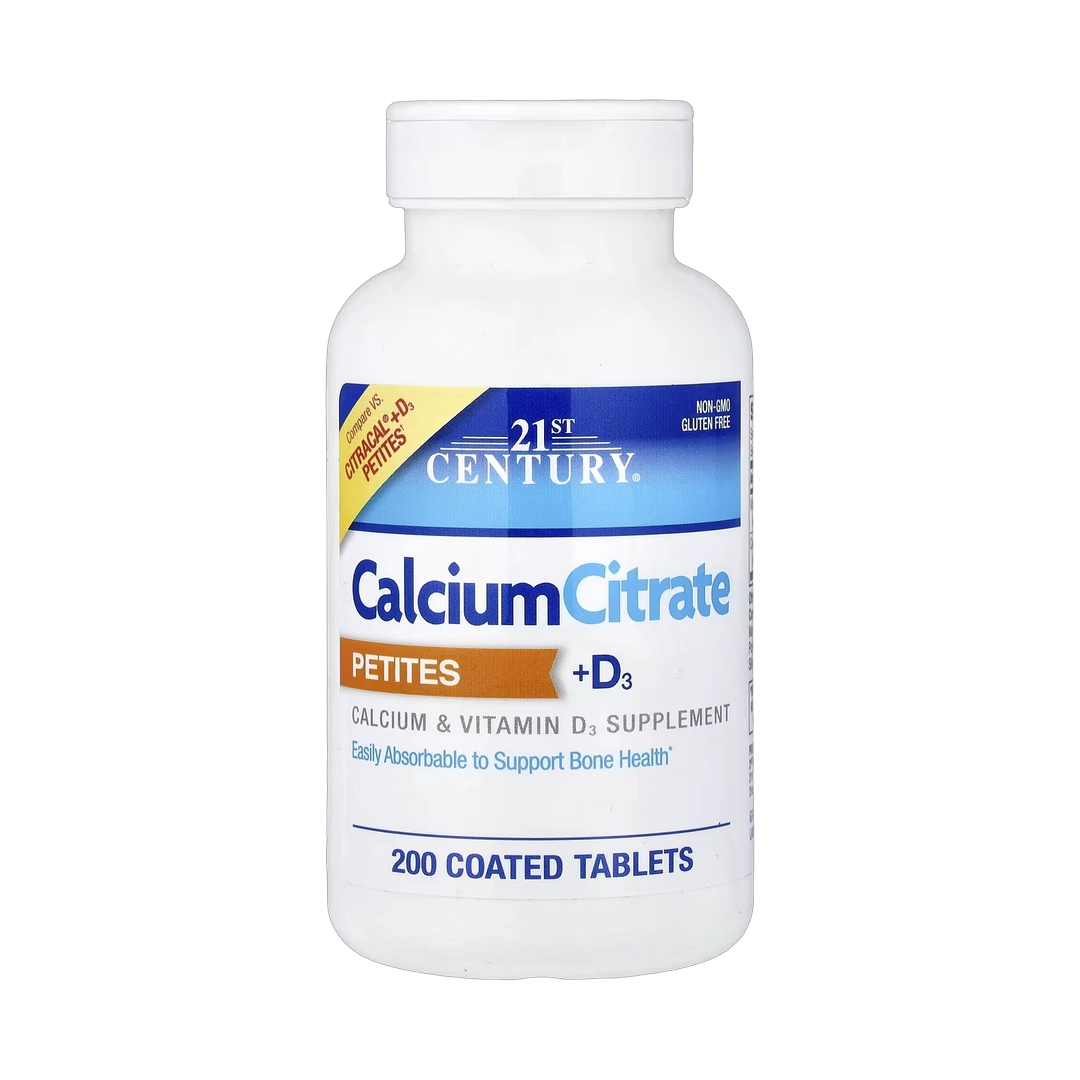 21st Century, Calcium Citrate Petites + D3, 200 Coated Tablets