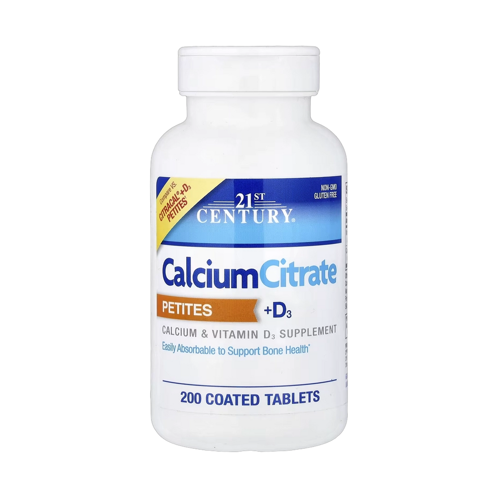 21st Century, Calcium Citrate Petites + D3, 200 Coated Tablets