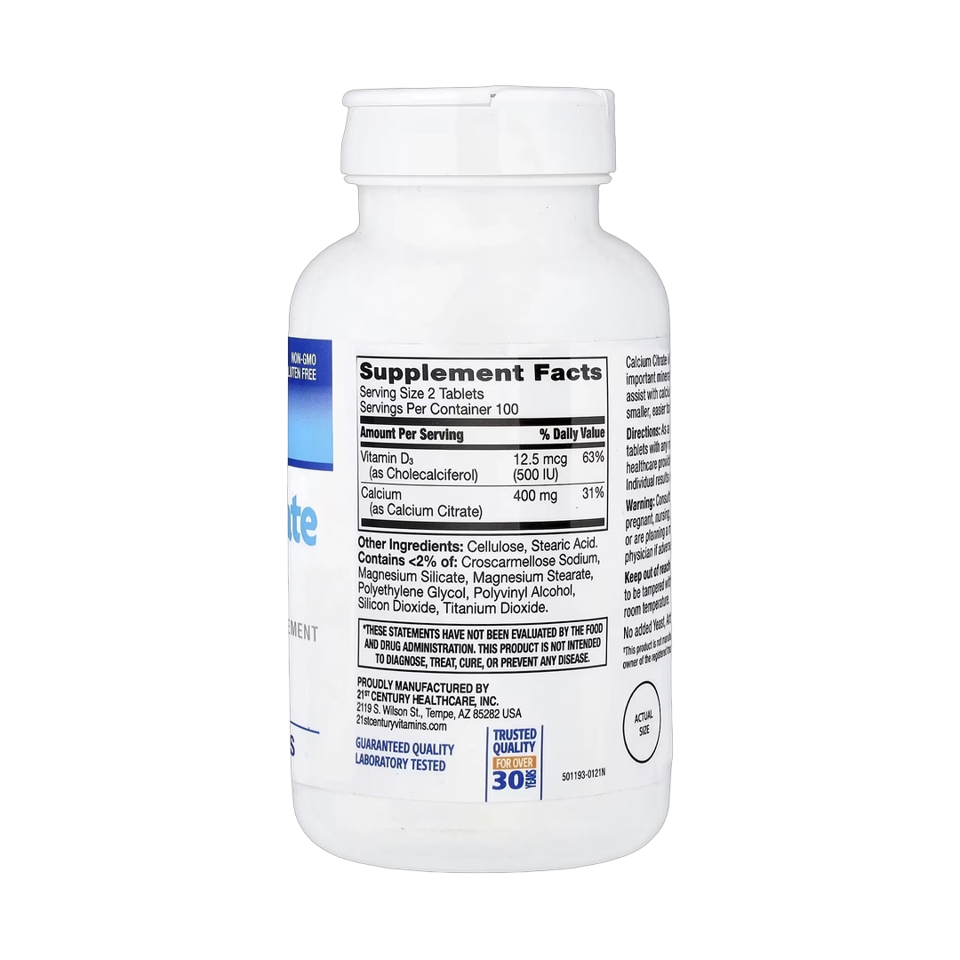 21st Century, Calcium Citrate Petites + D3, 200 Coated Tablets
