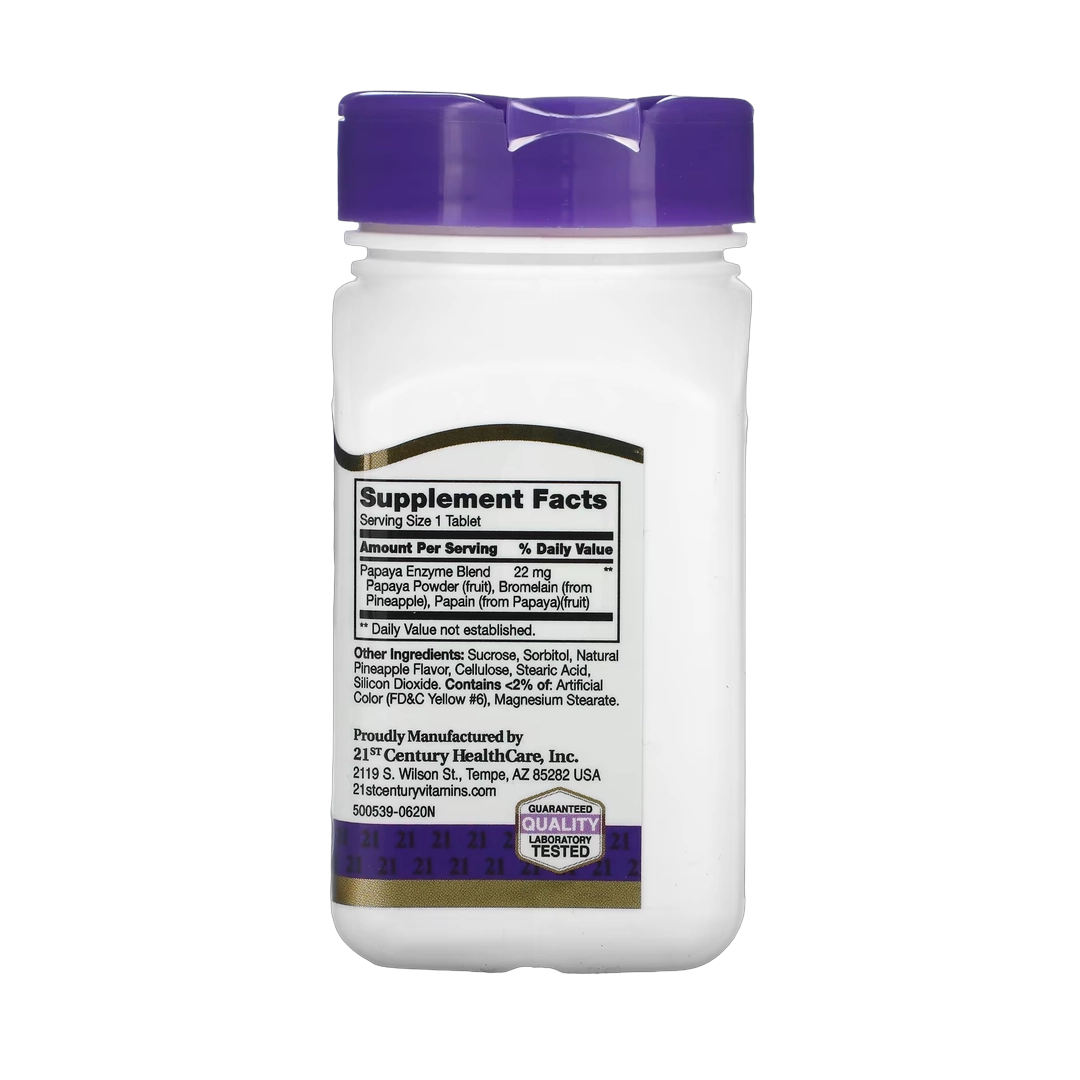 21st Century, Chewable Papaya Enzyme, 100 Tablets