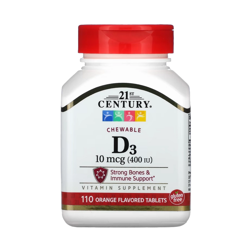 21st Century, Chewable Vitamin D3, Orange, 10 mcg (400 IU), 110 Tablets