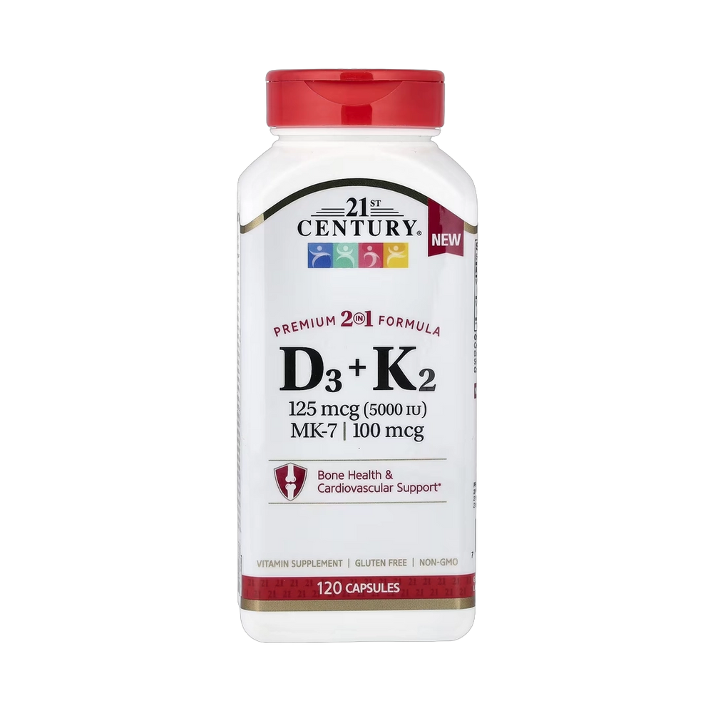 21st Century, D3 + K2, 120 Capsules