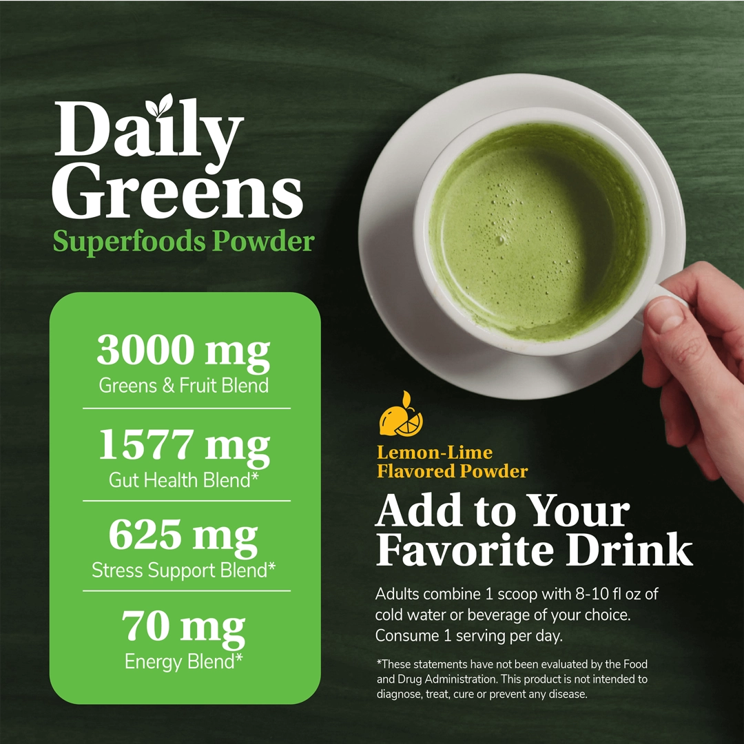 21st Century, Daily Greens Superfoods Powder, Lemon Lime, 7.4 oz (210 g)