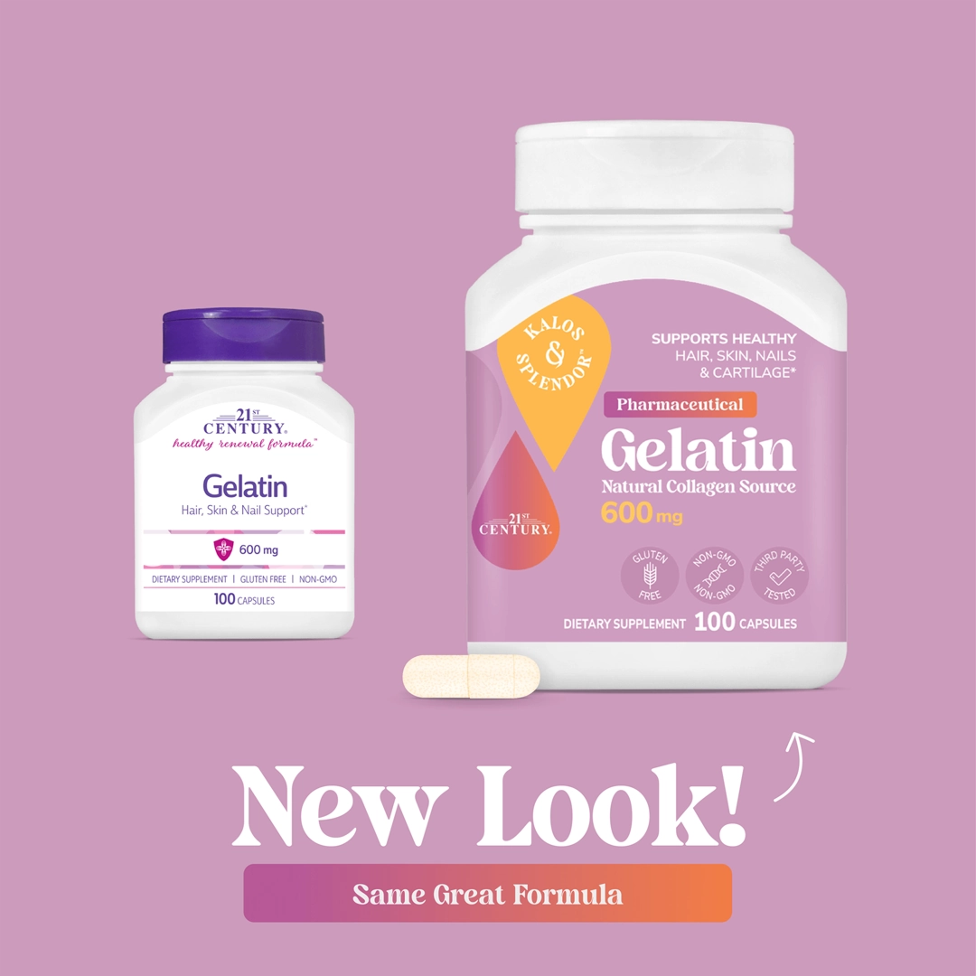 21st Century, Gelatin, 600 mg, 100 Capsules