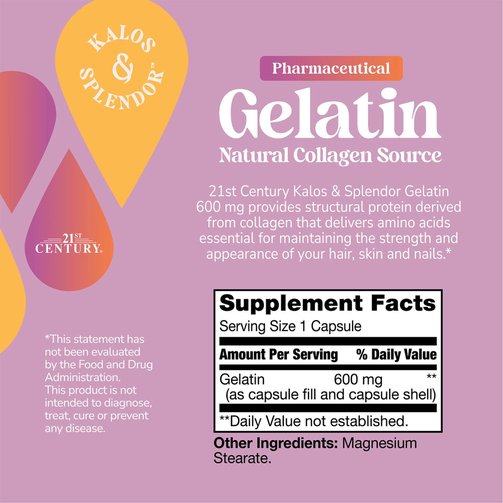 21st Century, Gelatin, 600 mg, 100 Capsules