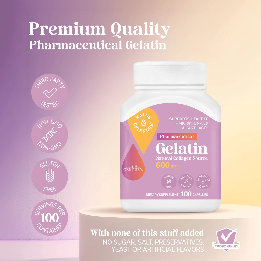 21st Century, Gelatin, 600 mg, 100 Capsules