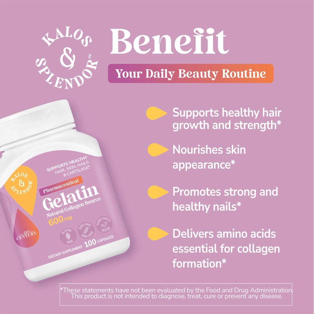 21st Century, Gelatin, 600 mg, 100 Capsules