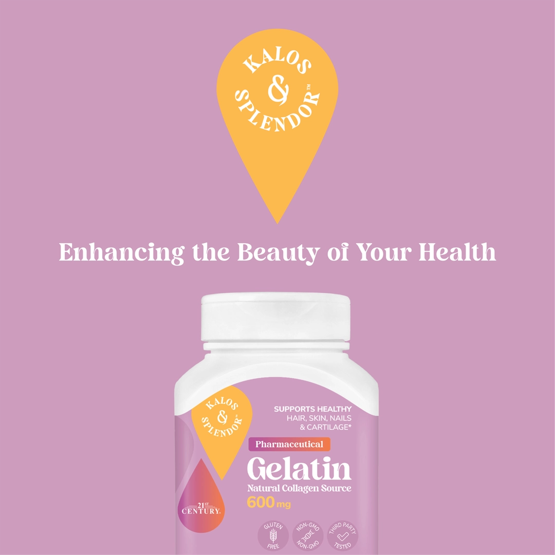 21st Century, Gelatin, 600 mg, 100 Capsules