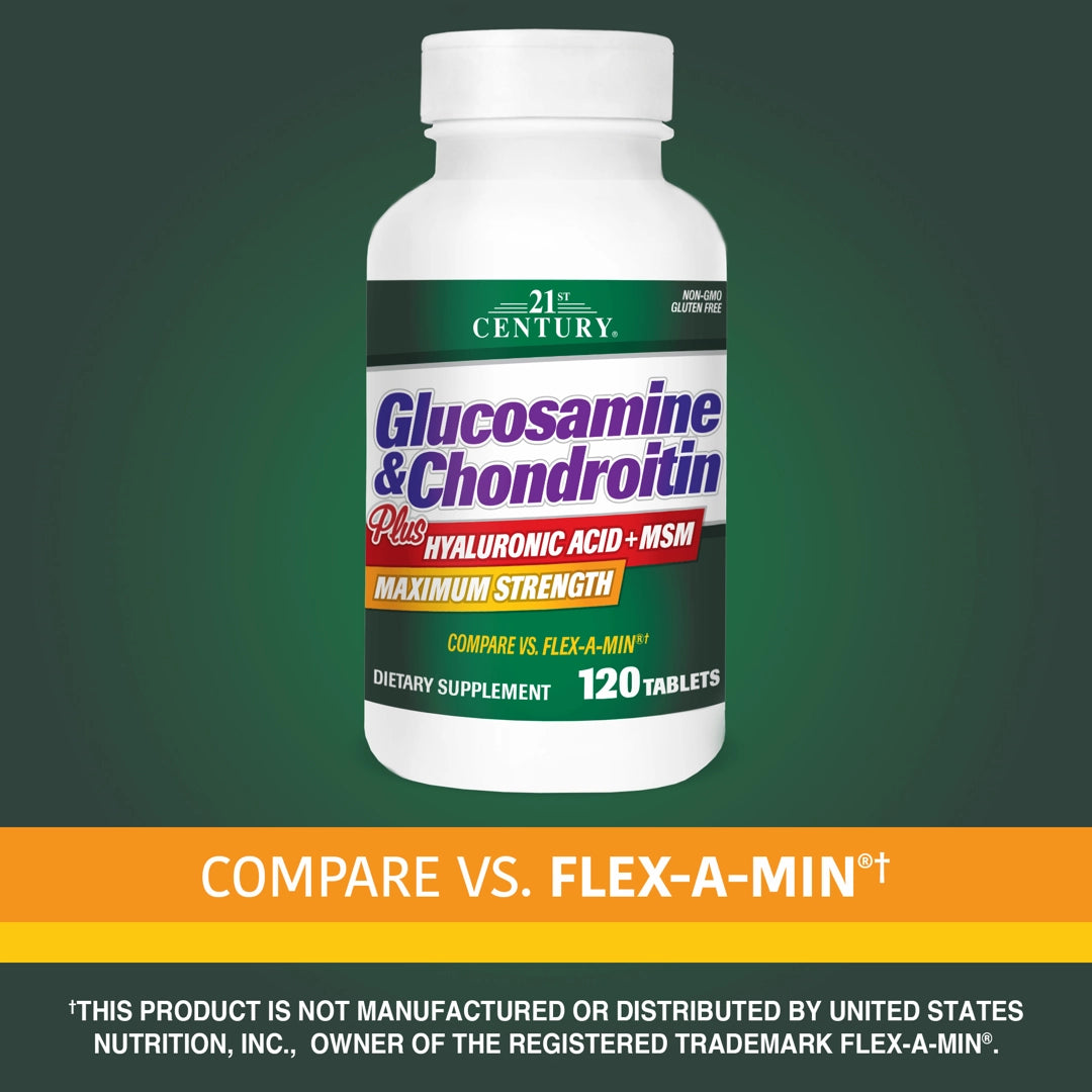 21st Century, Glucosamine & Chondroitin Plus Hyaluronic Acid + MSM, 120 Tablets