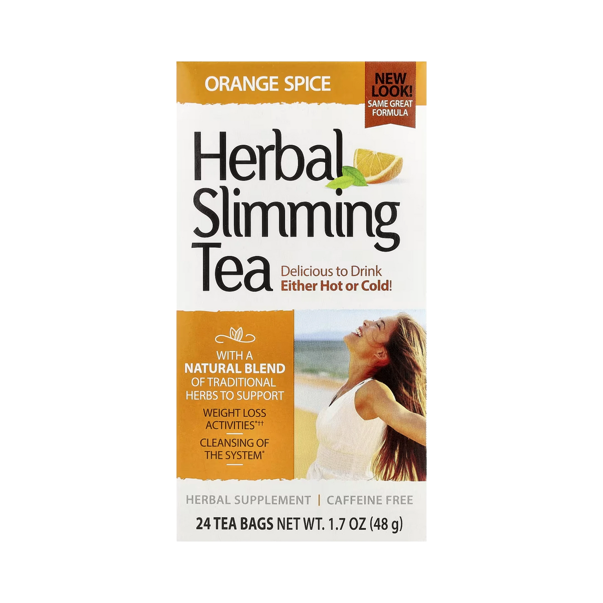 21st Century, Herbal Slimming Tea, Orange Spice, Caffeine Free, 24 Tea Bags, 1.7 oz, 48 g