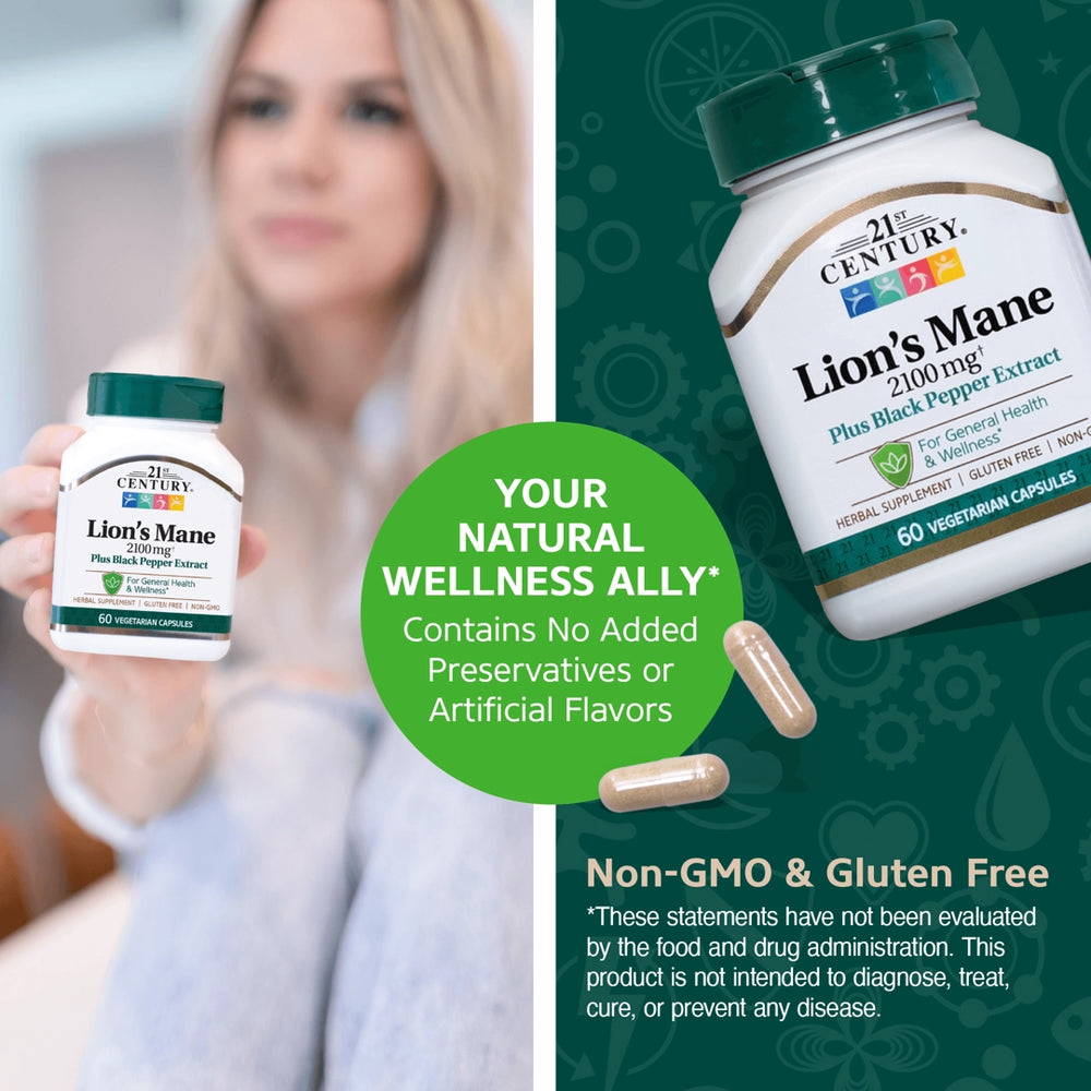 21st Century, Lion's Mane, 2,100 mg, 60 Vegetarian Capsules