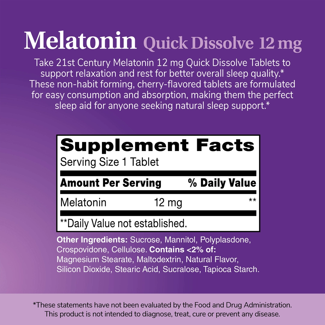 21st Century, Melatonin, Max Strength, Cherry, 12 mg, 120 Tablets