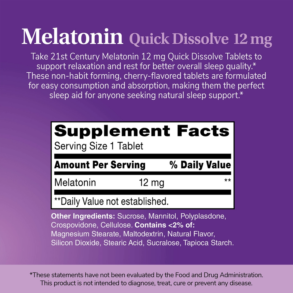 21st Century, Melatonin, Max Strength, Cherry, 12 mg, 120 Tablets