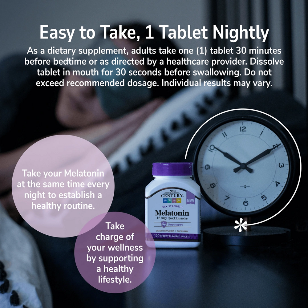21st Century, Melatonin, Max Strength, Cherry, 12 mg, 120 Tablets