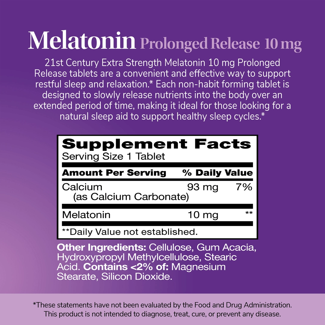 21st Century, Melatonin, Prolonged Release, 10 mg, 120 Tablets