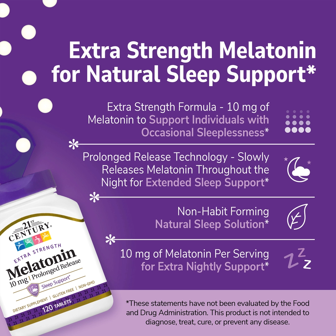21st Century, Melatonin, Prolonged Release, 10 mg, 120 Tablets