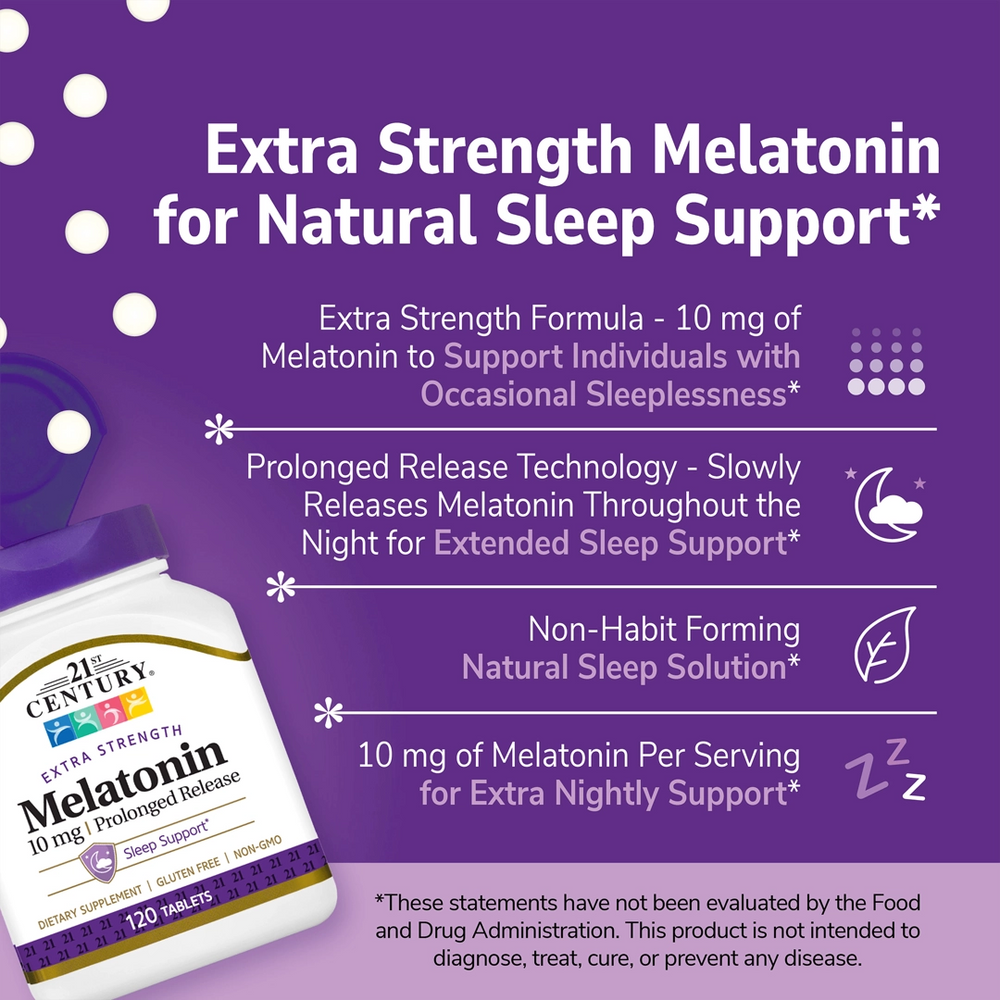 21st Century, Melatonin, Prolonged Release, 10 mg, 120 Tablets