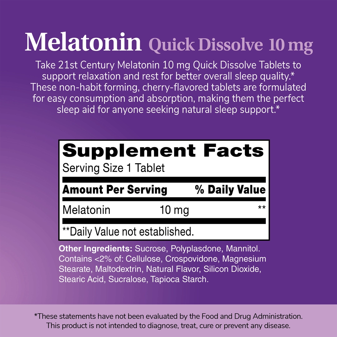 21st Century, Melatonin, Quick Dissolve, Cherry, 10 mg, 120 Tablets