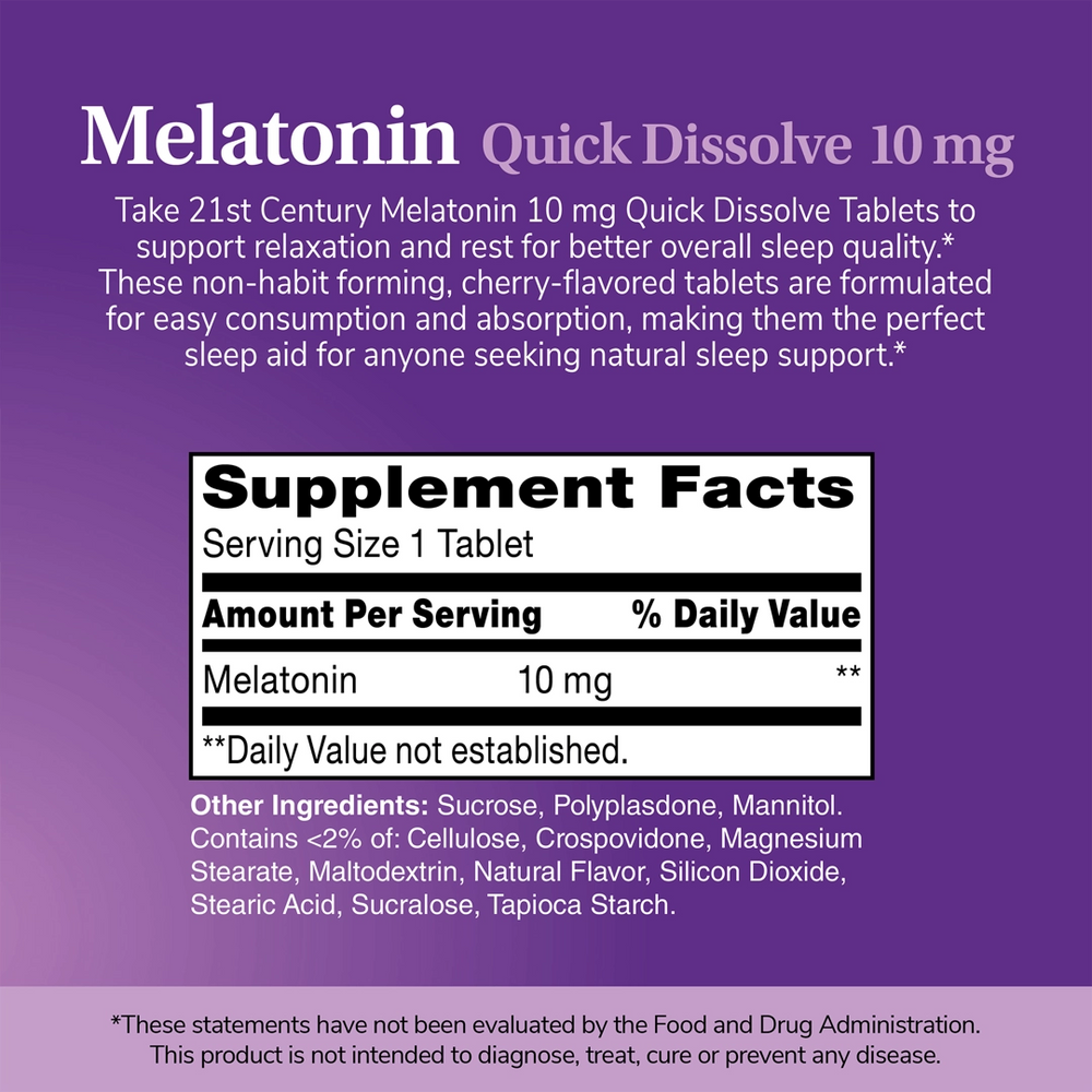 21st Century, Melatonin, Quick Dissolve, Cherry, 10 mg, 120 Tablets