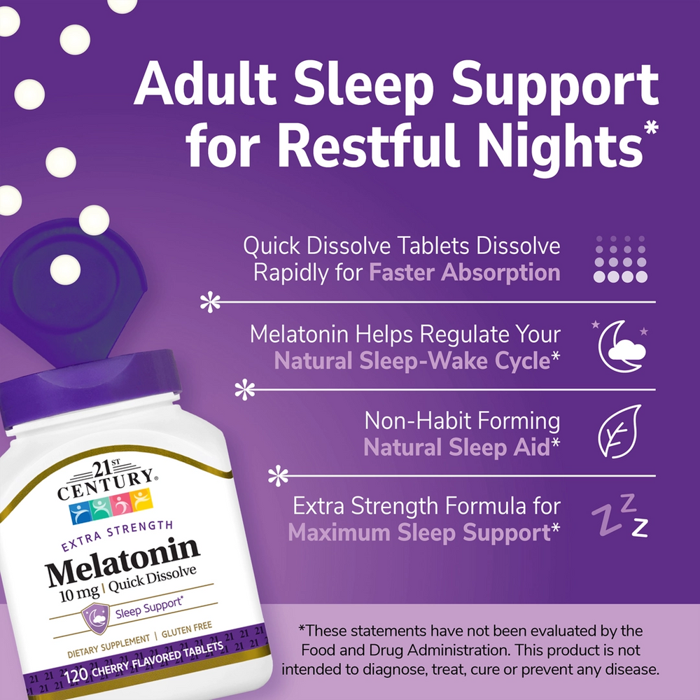 21st Century, Melatonin, Quick Dissolve, Cherry, 10 mg, 120 Tablets