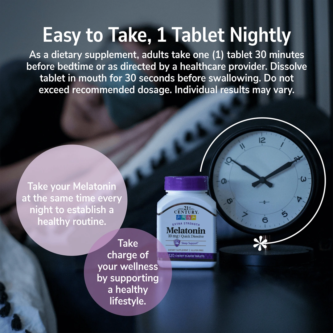 21st Century, Melatonin, Quick Dissolve, Cherry, 10 mg, 120 Tablets
