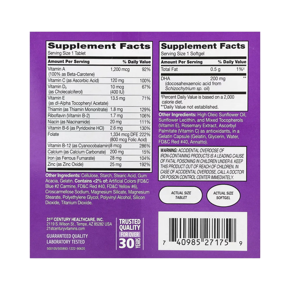 21st Century, Prenatal Multivitamin Plus DHA, 2 Bottles, 60 Tablets / 60 Softgels
