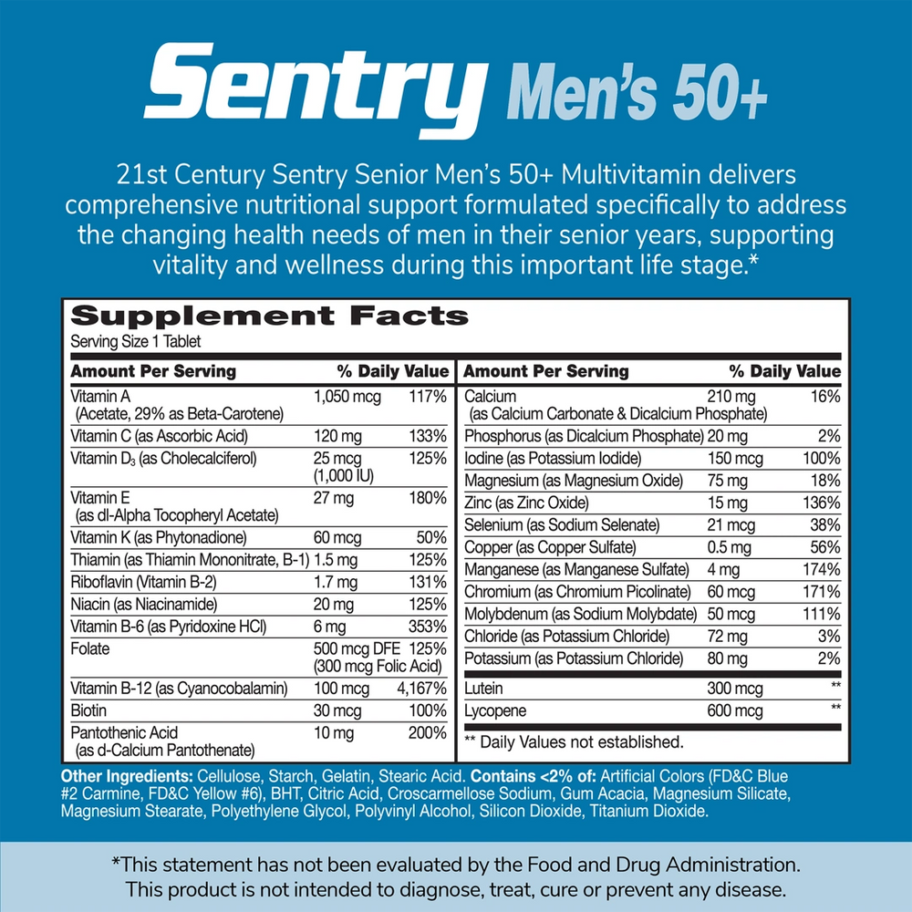 21st Century, Sentry Senior, Men's 50+, Multivitamin & Multimineral Supplement, 100 Tablets
