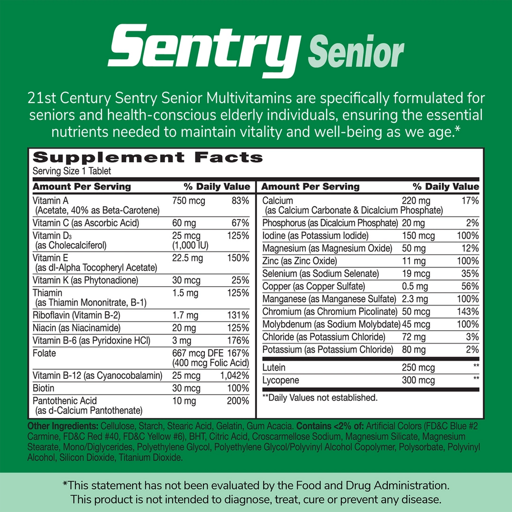 21st Century, Sentry Senior, Multivitamin & Multimineral Supplement, Adults 50+, 265 Tablets