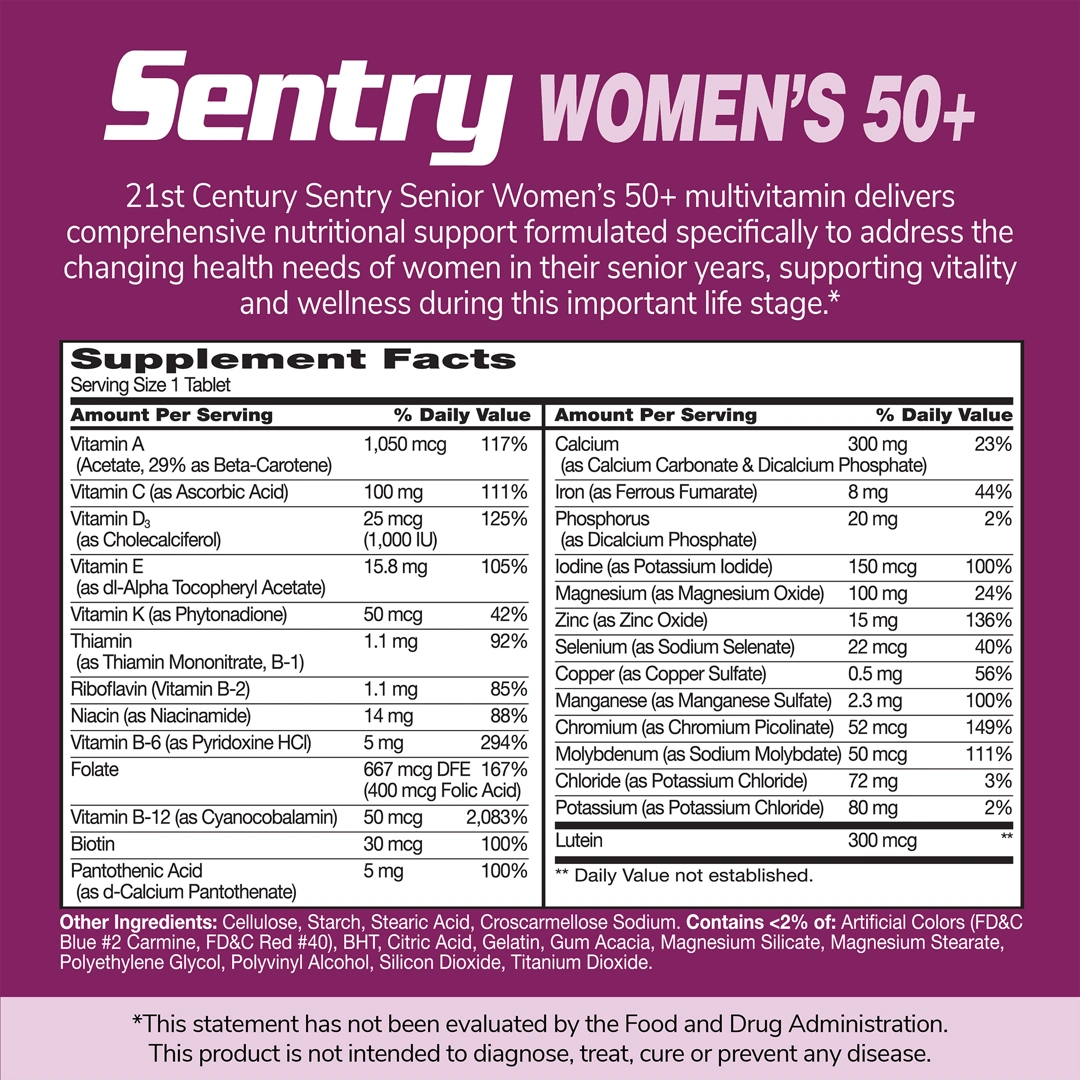 21st Century, Sentry Senior, Women's 50+, Multivitamin & Multimineral Supplement, 100 Tablets