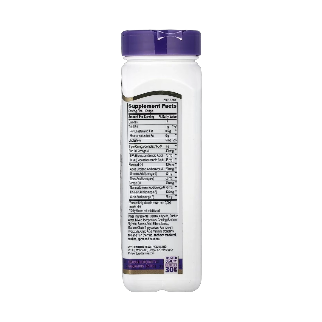 21st Century, Triple Omega Complex 3-6-9, 90 Enteric Coated Softgels