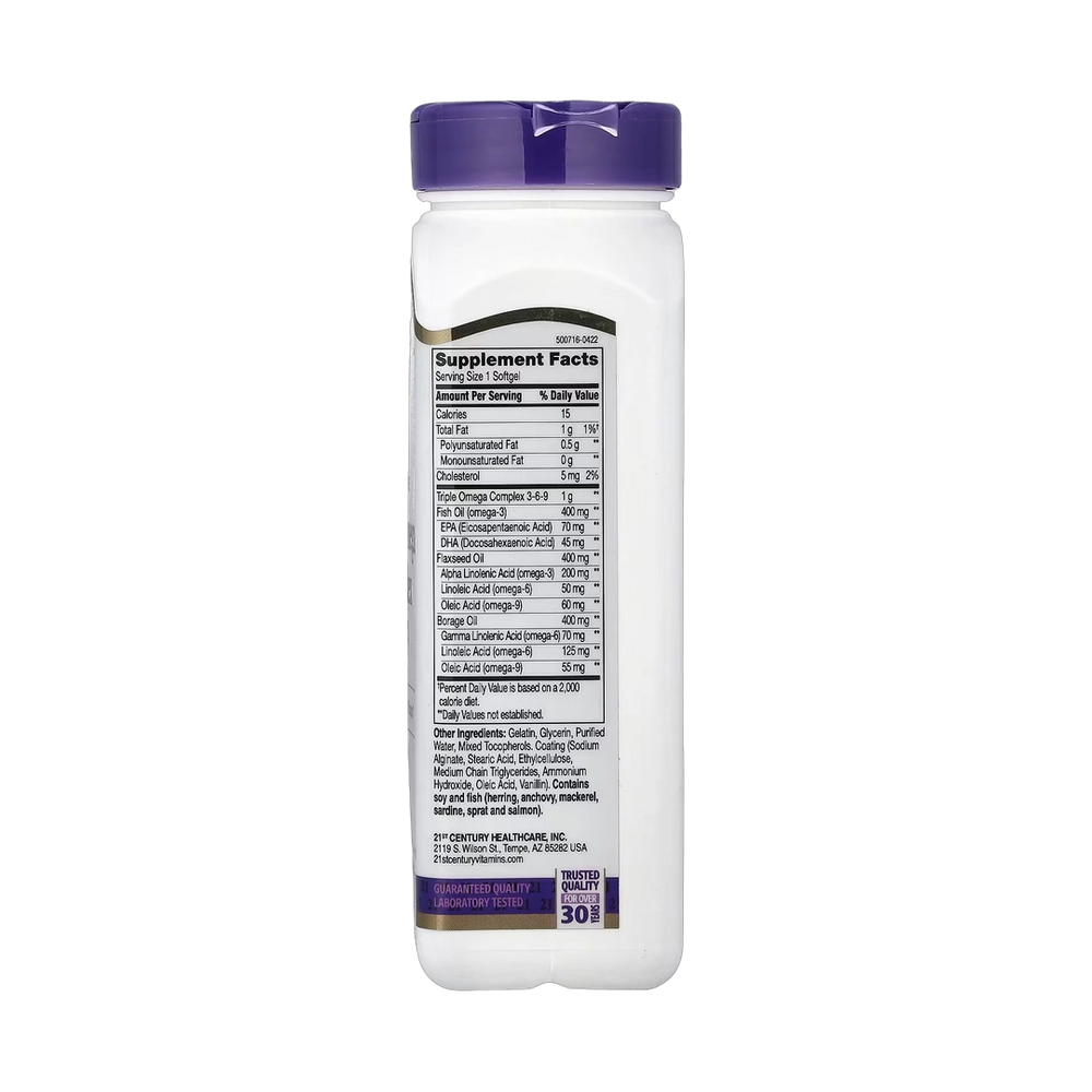 21st Century, Triple Omega Complex 3-6-9, 90 Enteric Coated Softgels