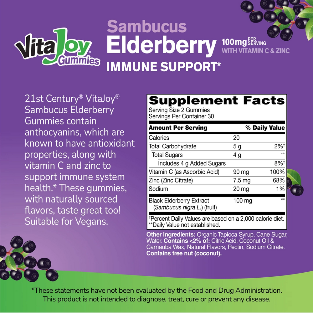 21st Century, VitaJoy® Sambucus Elderberry With Vitamin C & Zinc Gummies, Berry, 60 Gummies