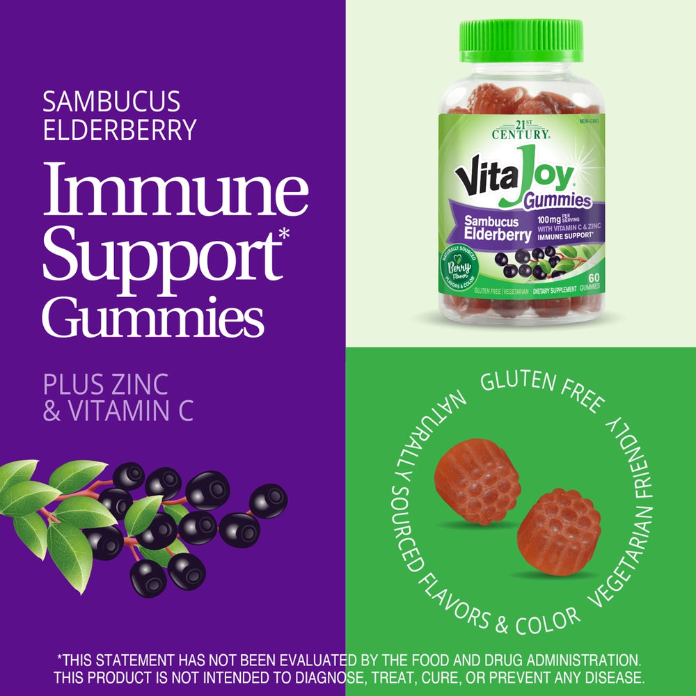 21st Century, VitaJoy® Sambucus Elderberry With Vitamin C & Zinc Gummies, Berry, 60 Gummies