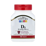 21st Century, Vitamin D3, 10 mcg (400 IU), 100 Tablets