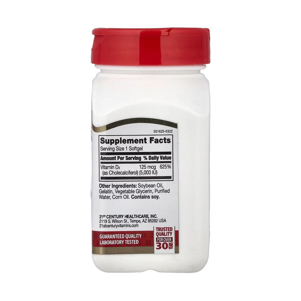 21st Century, Vitamin D3, 125 mcg (5,000 IU), 110 Rapid Release Softgels