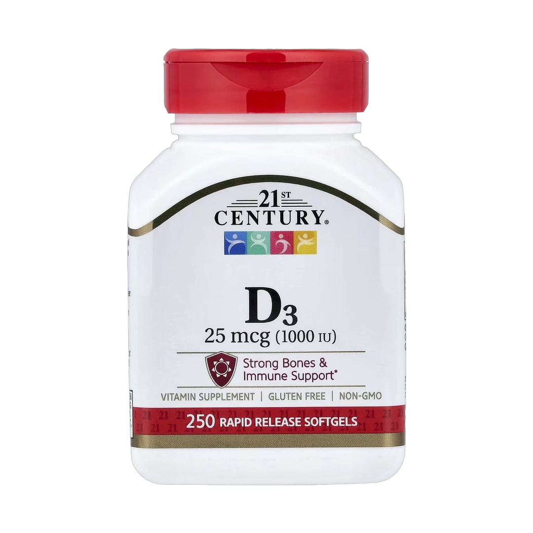 21st Century, Vitamin D3, 25 mcg (1,000 IU), 250 Rapid Release Softgels