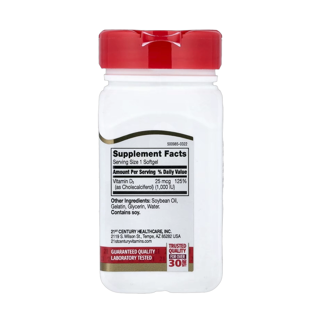 21st Century, Vitamin D3, 25 mcg (1,000 IU), 250 Rapid Release Softgels