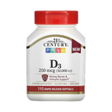 21st Century, Vitamin D3, 250 mcg (10,000 IU), 110 Rapid Release Softgels