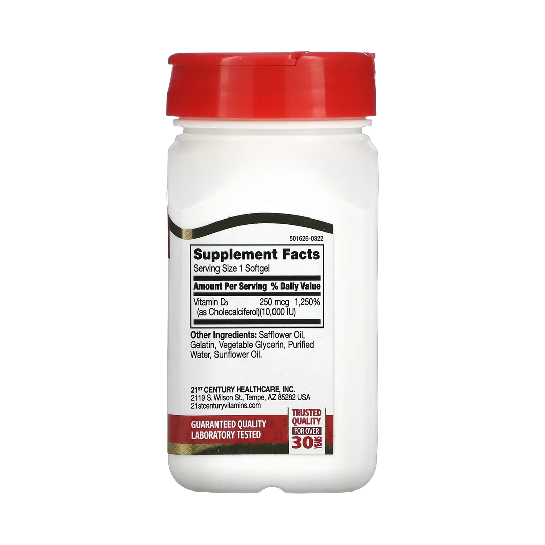 21st Century, Vitamin D3, 250 mcg (10,000 IU), 110 Rapid Release Softgels