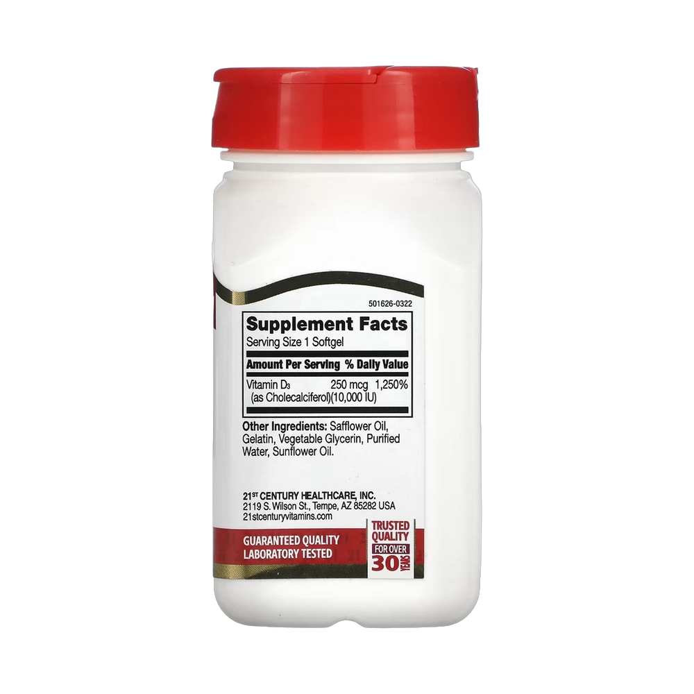 21st Century, Vitamin D3, 250 mcg (10,000 IU), 110 Rapid Release Softgels
