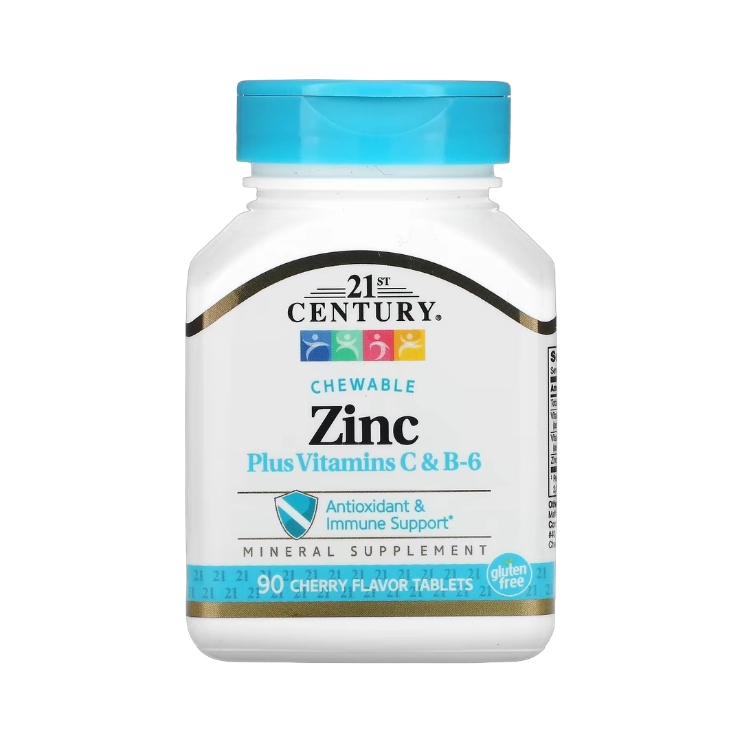 21st Century, Zinc Plus Vitamins C & B-6, Chewable, Cherry Flavor, 90 Tablets