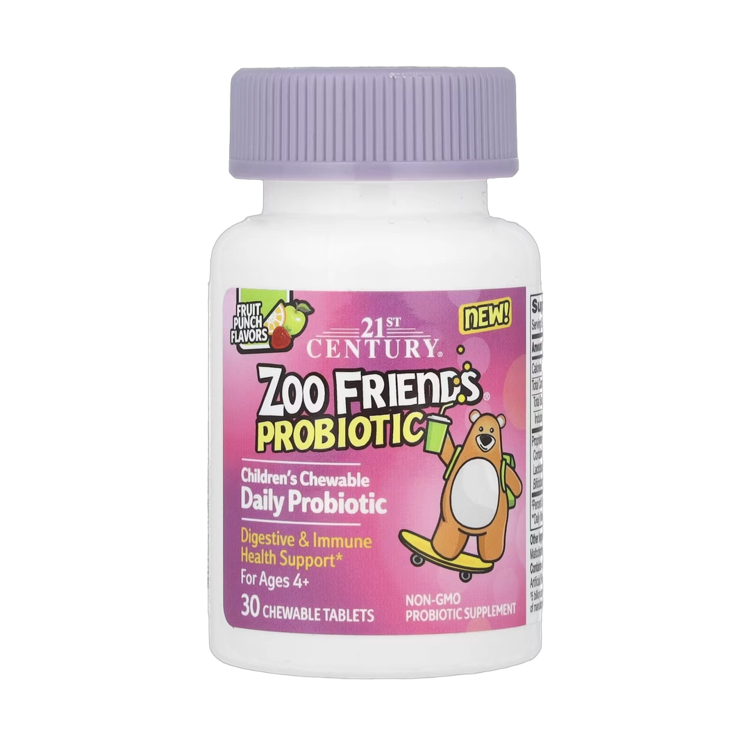 21st Century, Zoo Friends, Children's Chewable Probiotic, Age 4+, Fruit Punch, 30 Chewable Tablets