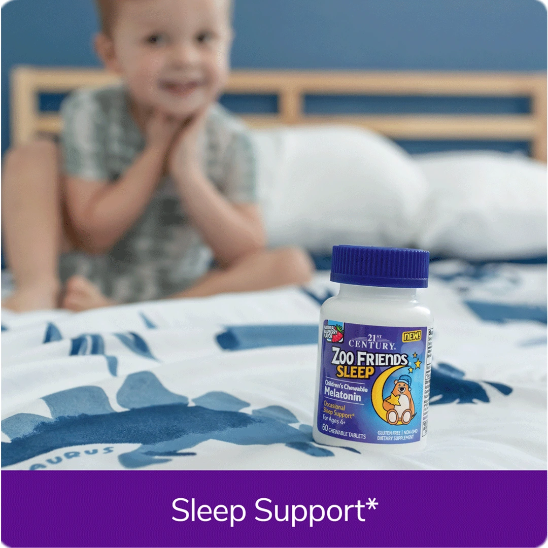 21st Century, Zoo Friends Sleep, Children's Chewable Melatonin, Ages 4+, Raspberry, 60 Chewable Tablets