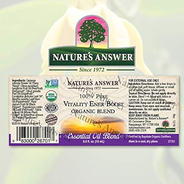 Nature's Answer - 100% Pure Vitality Ener-Boost Organic Blend, 0.5 OZ